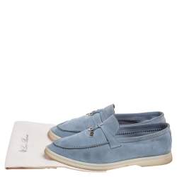 Pre Owned Loro Piana Blue Suede Summer Charms Walk  Loafers  Size 38.5
