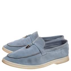 Pre Owned Loro Piana Blue Suede Summer Charms Walk  Loafers  Size 38.5