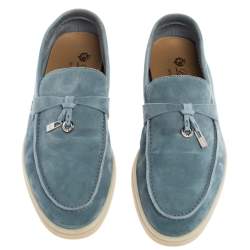 Pre Owned Loro Piana Light Blue Suede Summer Charms Walk Loafers Size 36