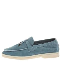 Pre Owned Loro Piana Light Blue Suede Summer Charms Walk Loafers Size 36