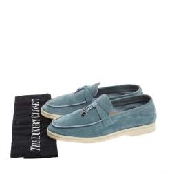 Pre Owned Loro Piana Light Blue Suede Summer Charms Walk Loafers Size 36