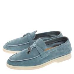 Pre Owned Loro Piana Light Blue Suede Summer Charms Walk Loafers Size 36