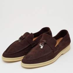 Pre Owned Loro Piana Brown Summer Charms Walk Loafers Size 35