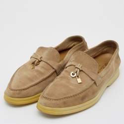 Pre Owned Loro Piana Beige Suede Summer Charms Walk Loafers Size 35