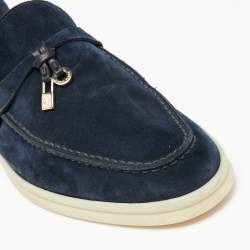 Pre Owned Loro Piana Navy Blue Suede Summer Charms Walk Slip On Loafers Size 38.5 
