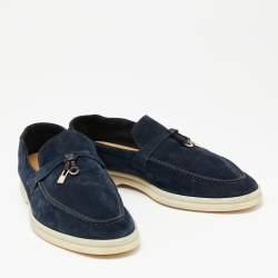 Pre Owned Loro Piana Navy Blue Suede Summer Charms Walk Slip On Loafers Size 38.5 