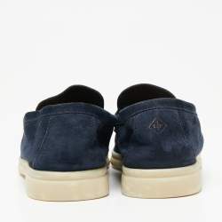 Pre Owned Loro Piana Navy Blue Suede Summer Charms Walk Slip On Loafers Size 38.5 