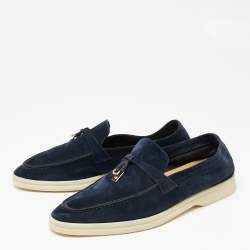 Pre Owned Loro Piana Navy Blue Suede Summer Charms Walk Slip On Loafers Size 38.5 