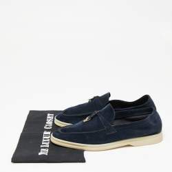 Pre Owned Loro Piana Navy Blue Suede Summer Charms Walk Slip On Loafers Size 38.5 