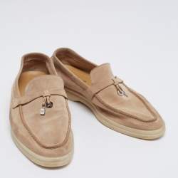 Pre Owned Loro Piana Beige Suede Summer Charms Walk Loafers Size 38