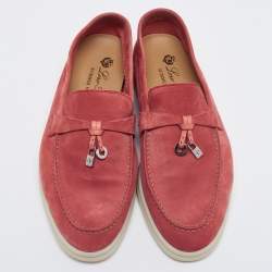 Pre Owned Loro Piana Coral Red Suede Summer Charms Walk Loafers Size 36