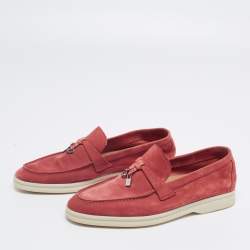 Pre Owned Loro Piana Coral Red Suede Summer Charms Walk Loafers Size 36