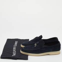 Pre Owned Loro Piana Navy Blue Suede Summer Charms Walk Slip On Loafers Size 38