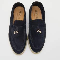 Pre Owned Loro Piana Navy Blue Suede Summer Charms Walk Slip On Loafers Size 38
