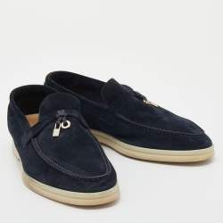 Pre Owned Loro Piana Navy Blue Suede Summer Charms Walk Slip On Loafers Size 38