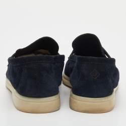Pre Owned Loro Piana Navy Blue Suede Summer Charms Walk Slip On Loafers Size 38