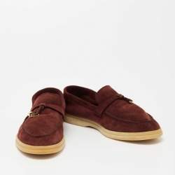 Pre Owned Loro Piana Burgundy Suede Summer Charms Walk Loafers Size 36.5