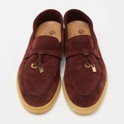 Pre Owned Loro Piana Burgundy Suede Summer Charms Walk Loafers Size 36.5