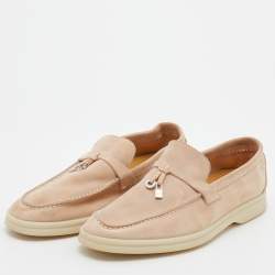 Pre Owned Loro Piana Beige Suede Summer Charms Walk Loafers  Size 36.5 