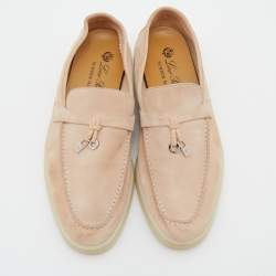 Pre Owned Loro Piana Beige Suede Summer Charms Walk Loafers  Size 36.5 