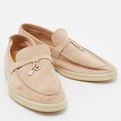 Pre Owned Loro Piana Beige Suede Summer Charms Walk Loafers  Size 36.5 