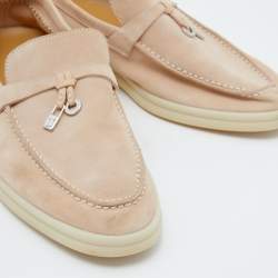 Pre Owned Loro Piana Beige Suede Summer Charms Walk Loafers  Size 36.5 