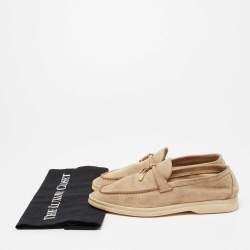 Pre Owned Loro Piana Beige Suede Summer Charms Walk Loafers Size 37.5
