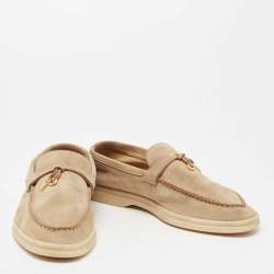 Pre Owned Loro Piana Beige Suede Summer Charms Walk Loafers Size 37.5