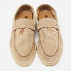 Pre Owned Loro Piana Beige Suede Summer Charms Walk Loafers Size 37.5