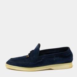 Pre Owned Loro Piana Navy Blue Suede Summer Charms Walk Slip On Loafers Size 40