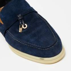 Pre Owned Loro Piana Navy Blue Suede Summer Charms Walk Slip On Loafers Size 40