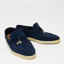 Pre Owned Loro Piana Navy Blue Suede Summer Charms Walk Slip On Loafers Size 40