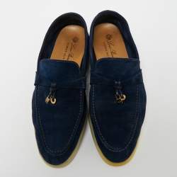 Pre Owned Loro Piana Navy Blue Suede Summer Charms Walk Slip On Loafers Size 40