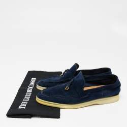 Pre Owned Loro Piana Navy Blue Suede Summer Charms Walk Slip On Loafers Size 40