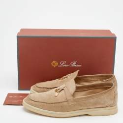 Pre Owned Loro Piana Beige Suede Summer Charms Walk Loafers Size 37.5