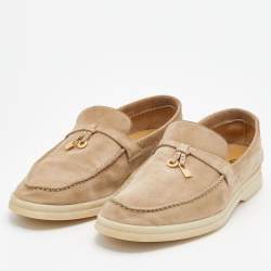 Pre Owned Loro Piana Beige Suede Summer Charms Walk Loafers Size 37.5