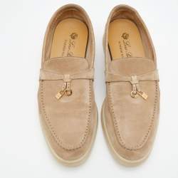 Pre Owned Loro Piana Beige Suede Summer Charms Walk Loafers Size 37.5