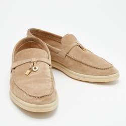 Pre Owned Loro Piana Beige Suede Summer Charms Walk Loafers Size 37.5