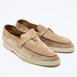 Pre Owned Loro Piana Beige Suede Summer Charms Walk Slip-On Loafers Size 40