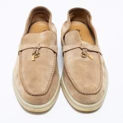 Pre Owned Loro Piana Beige Suede Summer Charms Walk Slip-On Loafers Size 40