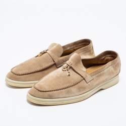 Pre Owned Loro Piana Beige Suede Summer Charms Walk Slip-On Loafers Size 40