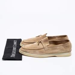 Pre Owned Loro Piana Beige Suede Summer Charms Walk Slip-On Loafers Size 40