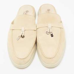 Pre Owned Loro Piana Beige Suede Babouche Charms Flat Mules Size 38