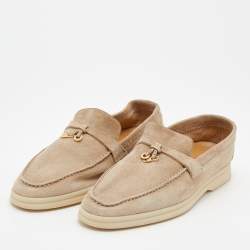 Pre Owned Loro Piana Beige Suede Summer Charms Walk Loafers Size 38