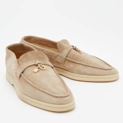 Pre Owned Loro Piana Beige Suede Summer Charms Walk Loafers Size 38