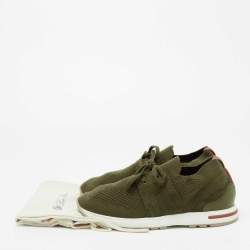 Pre Owned Loro Piana Olive Green Fabric And Suede Lace Up Sneakers Size 40