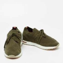 Pre Owned Loro Piana Olive Green Fabric And Suede Lace Up Sneakers Size 40