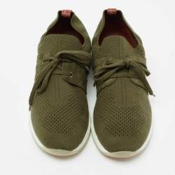 Pre Owned Loro Piana Olive Green Fabric And Suede Lace Up Sneakers Size 40