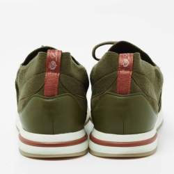 Pre Owned Loro Piana Olive Green Fabric And Suede Lace Up Sneakers Size 40
