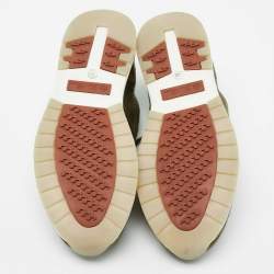 Pre Owned Loro Piana Olive Green Fabric And Suede Lace Up Sneakers Size 40